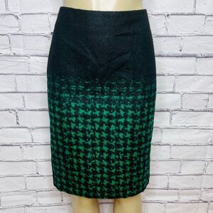 Talbots Womens Black Green Houndstooth Wool Blend Lined Pencil Skirt Size 14